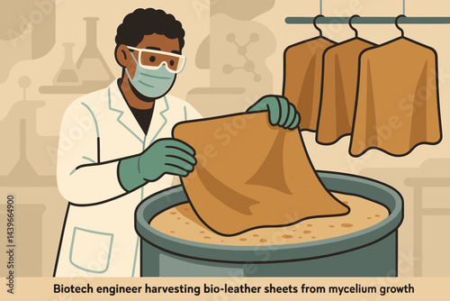 The fashion-tech landscape is characterized by a flat scene that incorporates a growth chamber, sheets, and a lab coat