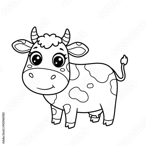 Playful Black andb White Cartoon Cow Illustration, Perfect for Coloring and Kid's Activities