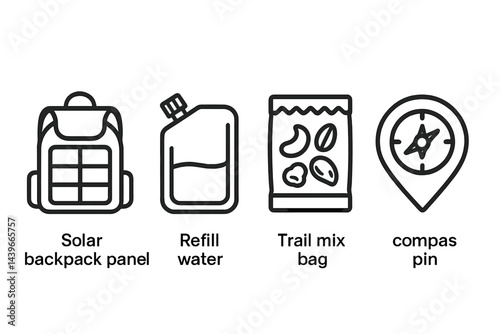 Icons of outdoor gear that represent power, hydration, nutrition, and direction are displayed