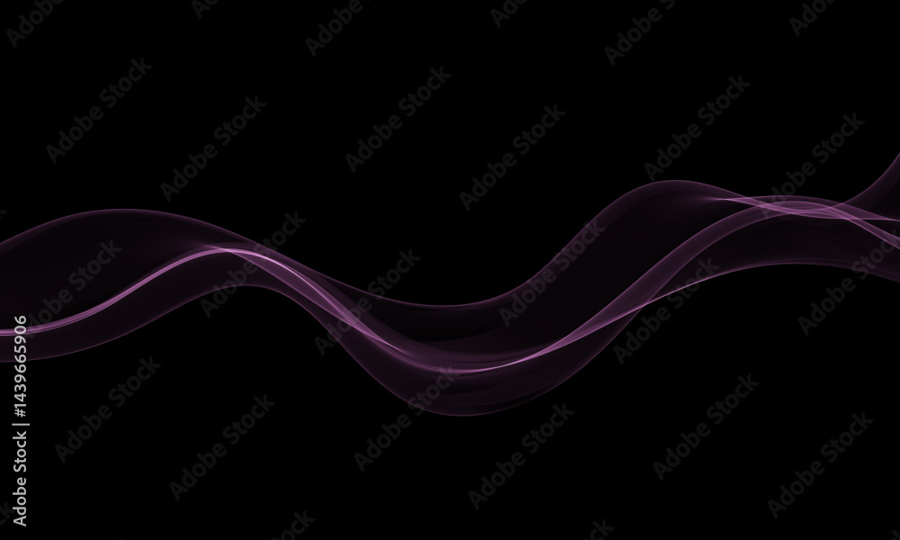 Abstract, flowing, transparent design element in the form of a wave. The wave moves in a curved smoky flow.