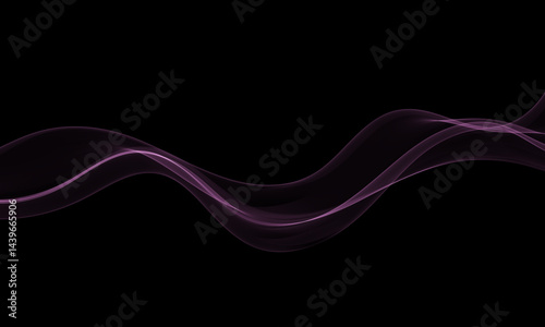Abstract, flowing, transparent design element in the form of a wave. The wave moves in a curved smoky flow.
