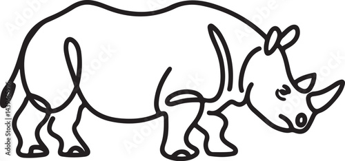 minimalistic continuous line art of a strong rhinoceros animal black linear sketch style powerful wildlife vector illustration isolated on a bright clean white background
