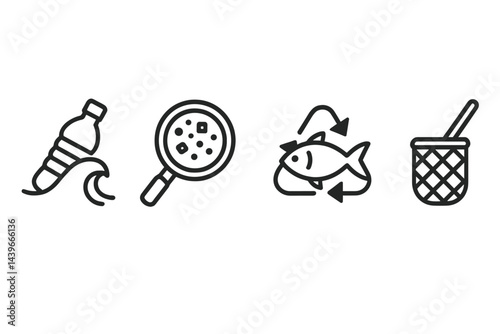 Icons representing marine protection that reveal waste, impact, and action tools