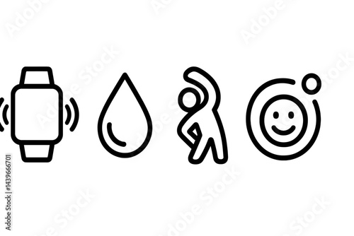 Icons of self-care are integrating alerts, water intake, movement, and emotional tracking