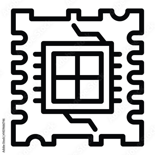 Quad core processor chip line icon, neural dataset concept. Vector graphics. Processor with four cores, hardware sign on white background, style for mobile or design.