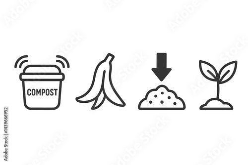 Icons representing kitchen ecology track waste, processing, enrichment, and growth