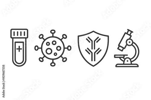 Icons representing bio-tests encompass samples, pathogens, immunity, and analysis