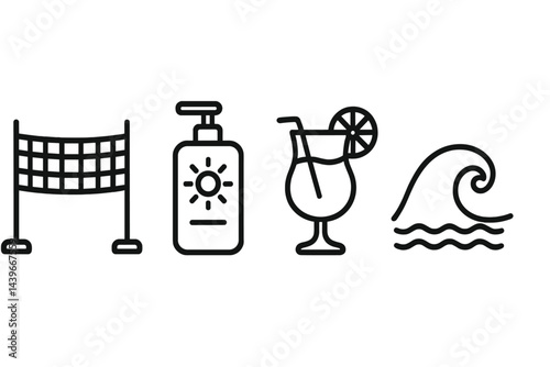 Icons representing sunny events depict various activities like sports, sun protection, refreshments, and surfing