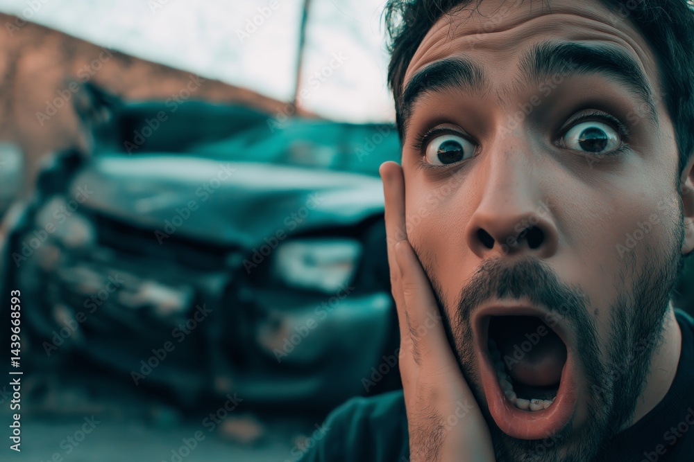 Shocked Face with Crashed Car