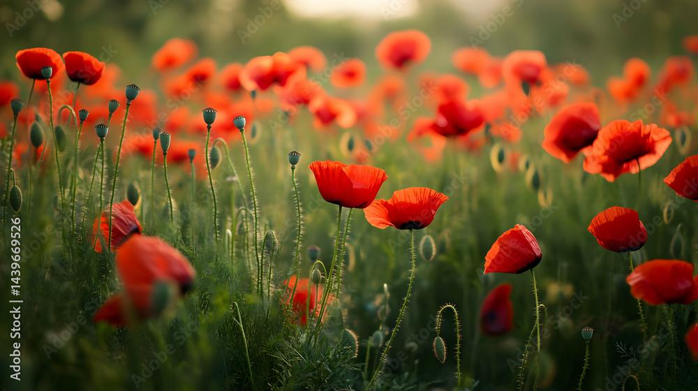Fototapeta premium Stunning Red Poppies in a Vibrant Field