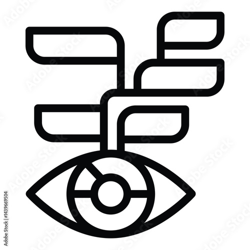 Eye with many popup bubbles line icon, neural network concept. Vector graphics. Visual data recognition sign on white background, style for mobile or design.