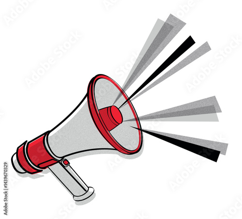 Retro illustration of a megaphone with sound beams. Symbol of communication, announcement, protest, marketing, and attention-grabbing messages