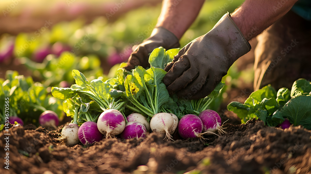 Fototapeta premium Vibrant Turnip Harvest: Fresh from the Farm
