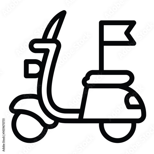Motor scooter with flag line icon, tropical voyage concept. Vector graphics. City motorbike, transport sign on white background, style for mobile or design.
