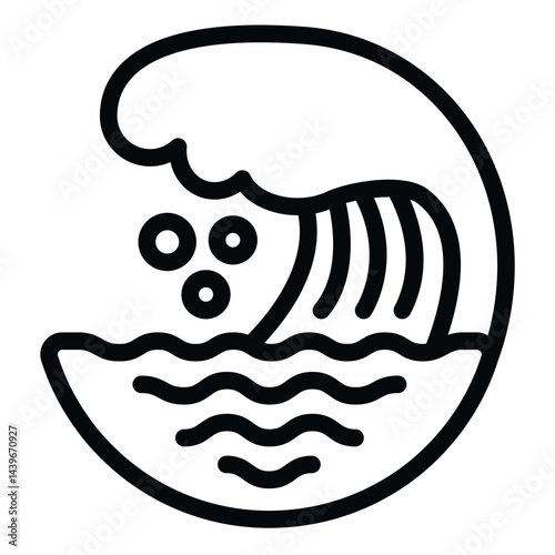 Sea wave with foam line icon, tropical voyage concept. Vector graphics. Big water wave, ocean landscape bubble sign on white background, style for mobile or design.