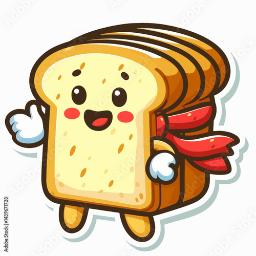 Stylized cartoon depiction of bread slices, given a cheerful expression and presented in a friendly pose.