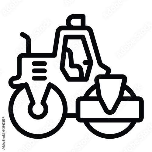 Heavy roller for laying asphalt surface line icon, making road concept. Vector graphics. Motor vehicle, heavy transport sign on white background, style for mobile or design.