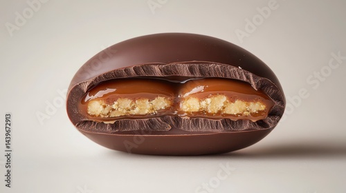 Obraz na płótnie Creamy Chocolate Treat with Soft Caramel and Biscuit Layer Inside w salonie