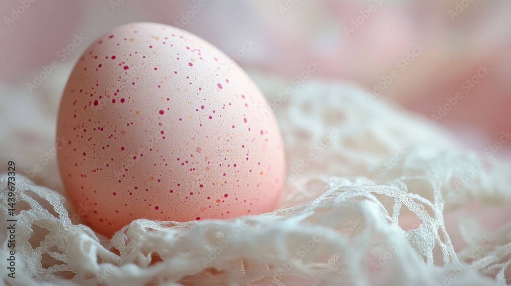 Delicate Pink Speckled Egg on Lace Background for Spring Decor