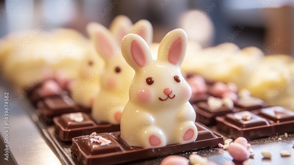 Cute White Chocolate Bunny with Pink Details on Brown Chocolate Bar