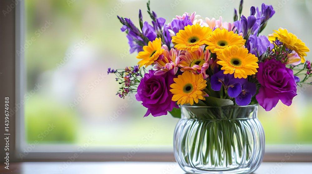 Fototapeta premium Stunning Colorful Flower Arrangement in Glass Vase
