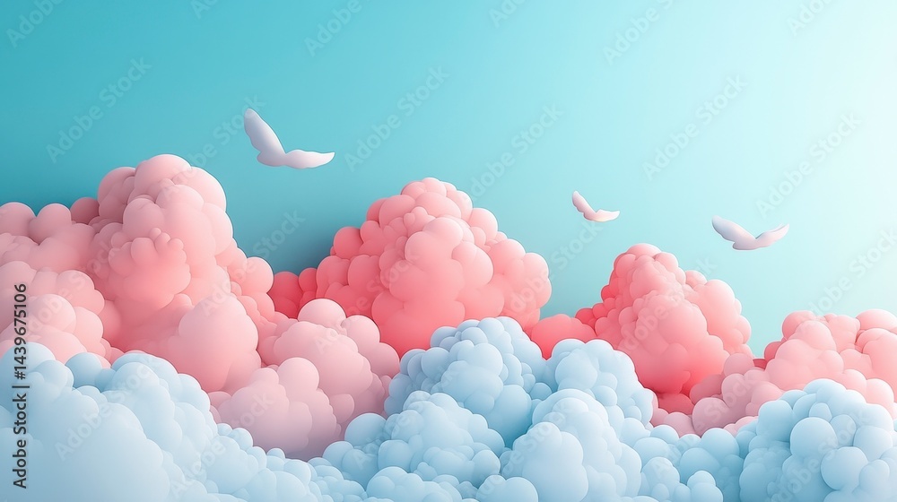 Soft Pastel Clouds with Birds in a Tranquil Sky Background