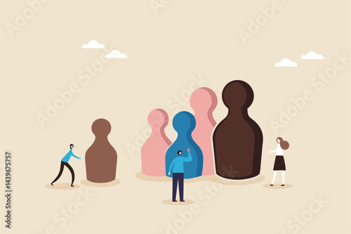 HR, human resources choose candidate to fit in job or career vacancy, diversity, people management or searching for best employee concept, business people human resources team looking at people dolls.