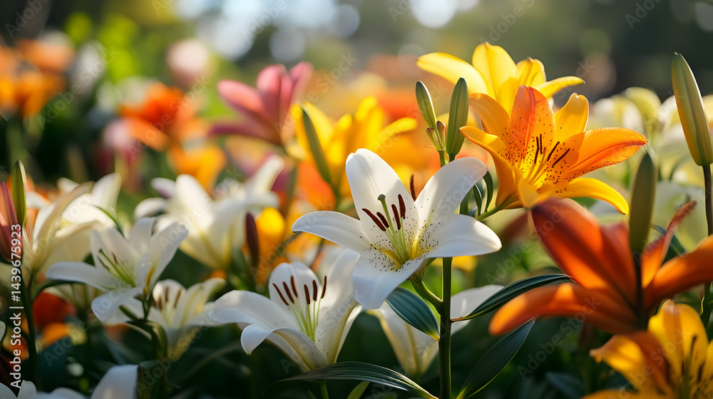 Naklejka premium Stunning Colorful Lilies in a Vibrant Garden
