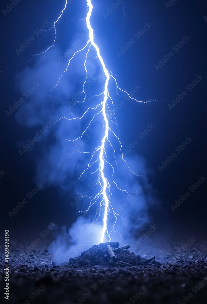 Fototapeta premium lightning bolt striking over a pile of dirt
