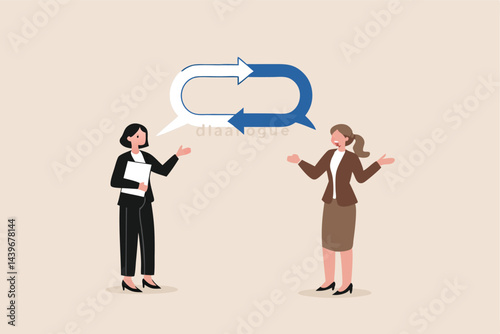 AListen to team feedback to improve work quality, communication skill or client relationship, ask and answer question for idea development concept, cheerful businesswomen share feedback 