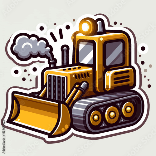 Stylized depiction of a front-end loader, highlighted with yellow and outlined in white.