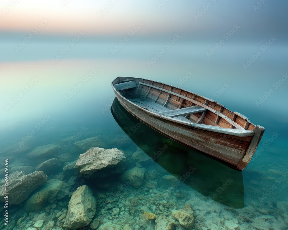 Fototapeta premium Wooden boat in clear water