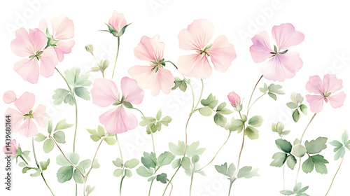 Delicate pink flowers with green foliage.