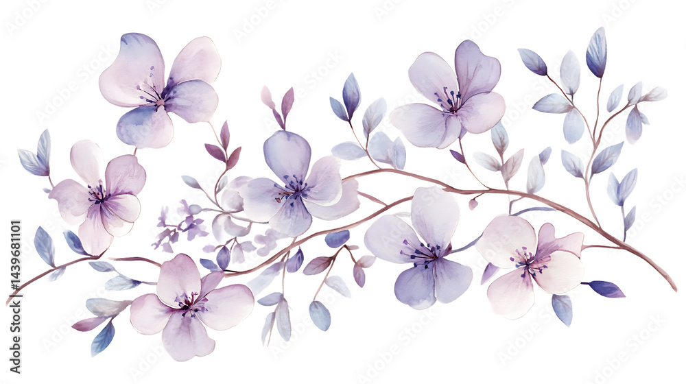 Obraz premium Delicate purple floral arrangement on branch.