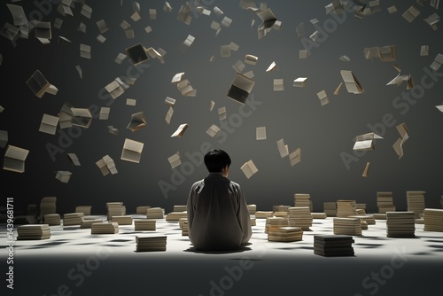 Student Surrounded by Floating Books