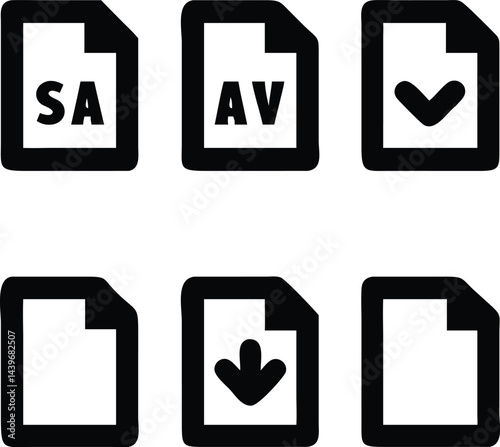 Document Icons and Interface Elements: Clean, minimalist document icons, showcasing various file operations, essential for user interface design and data management.