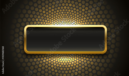 Golden frame label, event bar button, gold signboard. Vector illustration