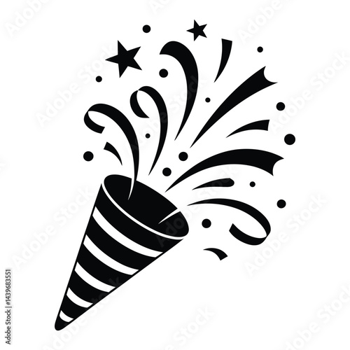 Party Popper Doodle funny, Silhouette, Vector, Icon, Logo, White Background.