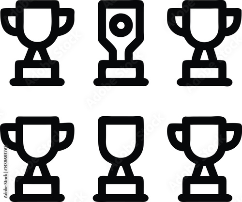 Trophy Collection: A collection of six unique trophy icons arranged in a visually appealing grid, representing achievement, recognition, and success.