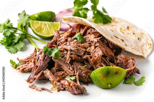 Authentic Lamb Barbacoa Dish Isolated On White Background.