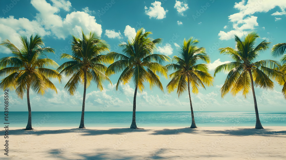 Fototapeta premium Tranquil Tropical Beach: Palm Trees and Azure Ocean