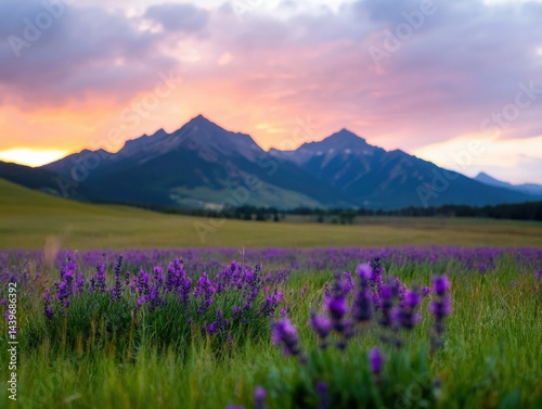 Wallpaper Mural Lavender field at sunset mountains Torontodigital.ca