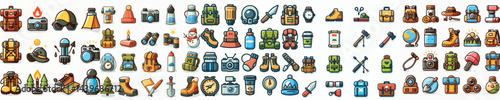 Vector set of mountain climbing equipment.