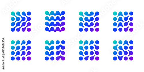 Integration connection dot logo. Innovate icon for brain neuron. Artificial nano material pattern. Circular square grid shape, organic biotech liquid, future energy globe molecule. Chemical mind link