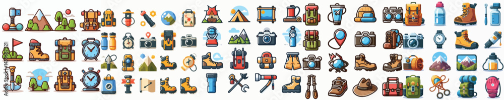 Fototapeta premium Vector set of mountain climbing equipment.