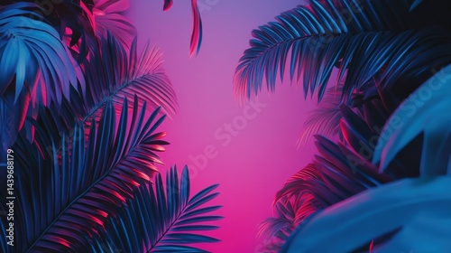 Vibrant Tropical Leaves Against Pink and Blue Backgrounds