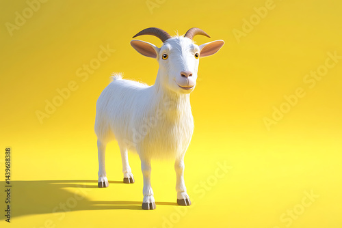 A cheerful cartoon goat standing on a bright yellow background, perfect for playful designs