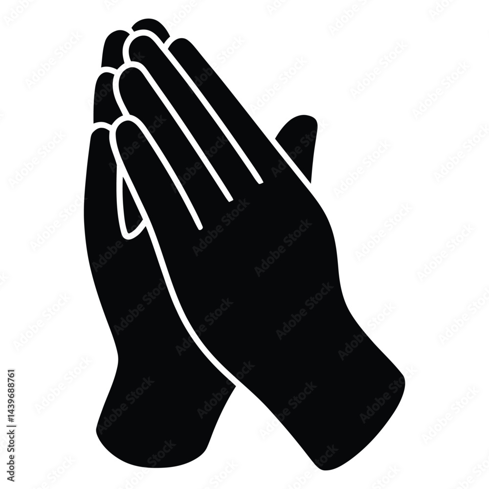Obraz premium Prayer Hands Doodle funny, Silhouette, Vector, Icon, Logo, White Background.