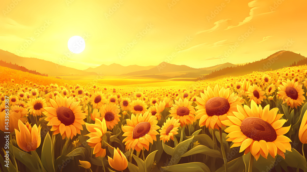 Obraz premium A Stunning Sunflower Field at Sunrise