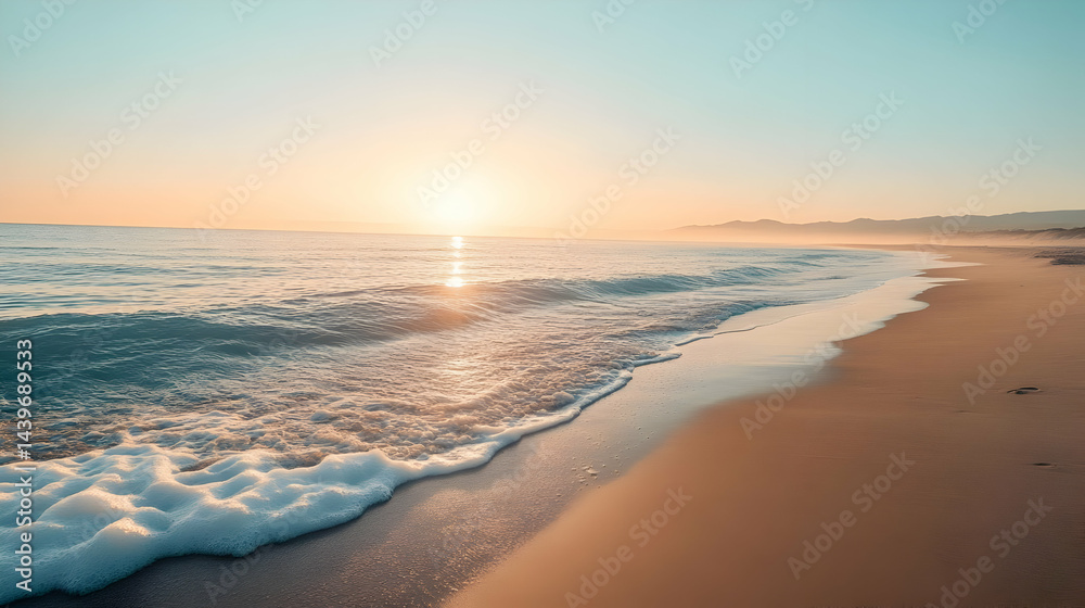 Obraz premium Serene Sunset on Sandy Beach: Coastal Landscape Photography